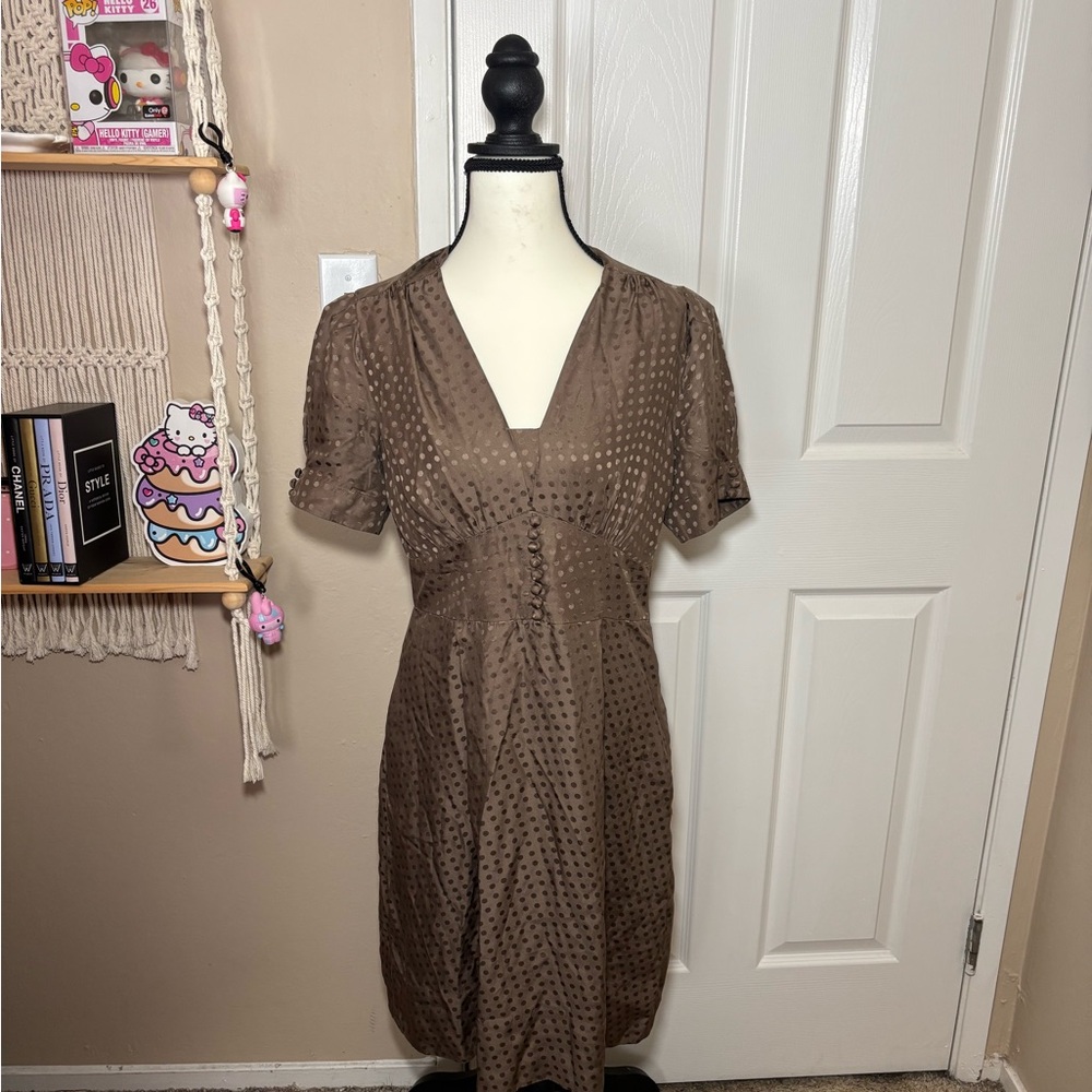 Elegant Brown Polka Dot Dress